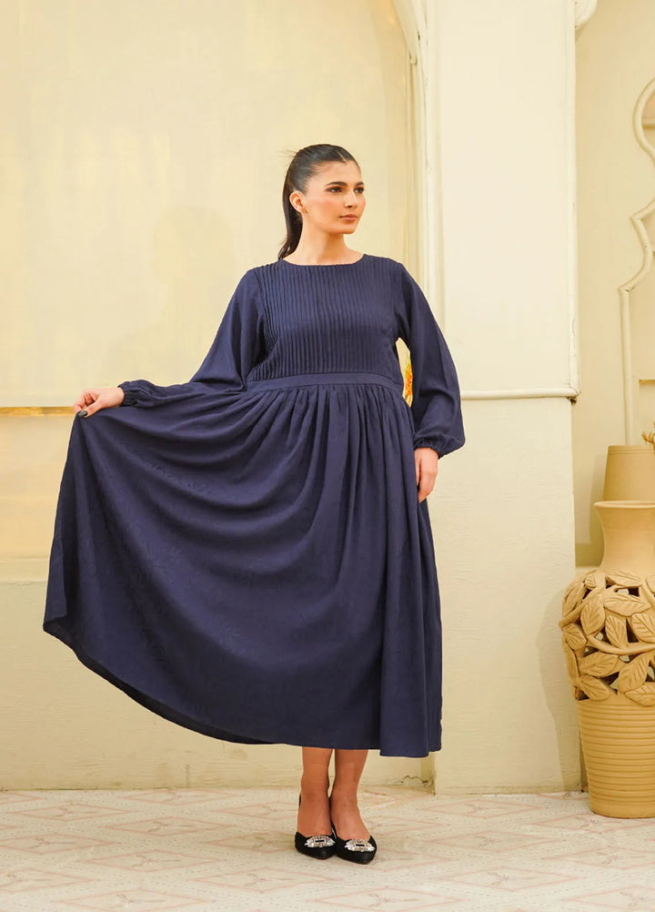 Mebae Apparels Pret Printed Viscose 1 Piece Royal Midnight Pleated Maxi