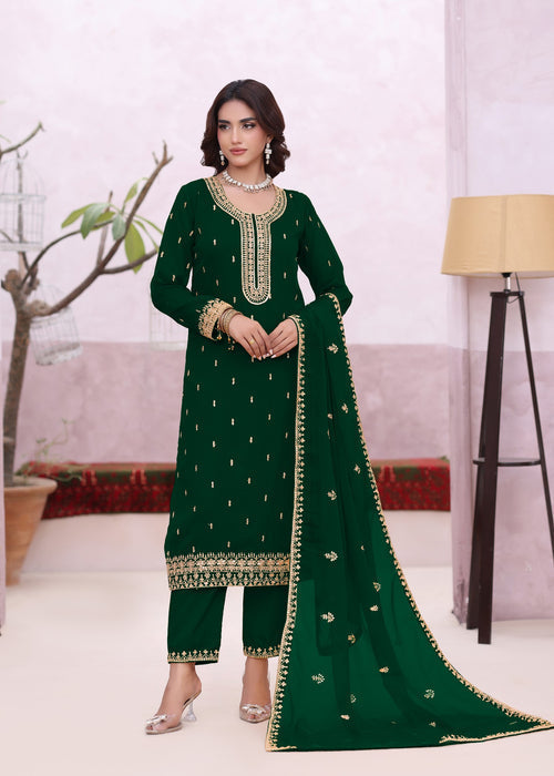 Abaan Zohan Women RTW Embroidered Chiffon 3 Piece Suit Ada Kaai Green - Festive Collection