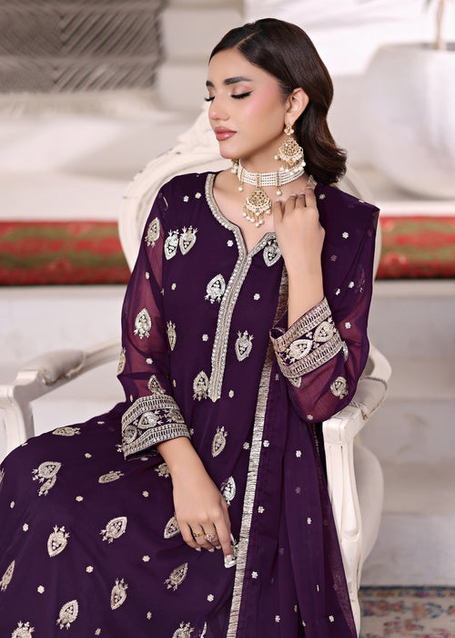 Mommy and Me by Abaan Zohan RTW Embroidered Chiffon 3 Piece Suit Raunak Purple - Festive Collection