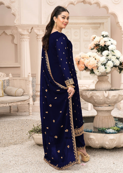 Abaan Zohan Women RTW Embroidered Chiffon 3 Piece Suit Ada Navy Blue - Festive Collection