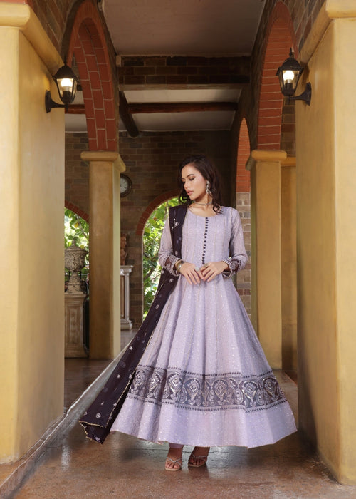 Zardozi Dreams by Abaan Zohan RTW Embroidered chiffon 3 Piece Suit Raqs Lilac - Festive Collection