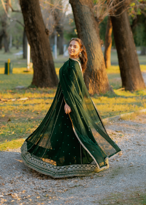 Mommy and Me by Abaan Zohan RTW Embroidered Chiffon 3 Piece Suit Kashish Kaai Green - Festive Collection