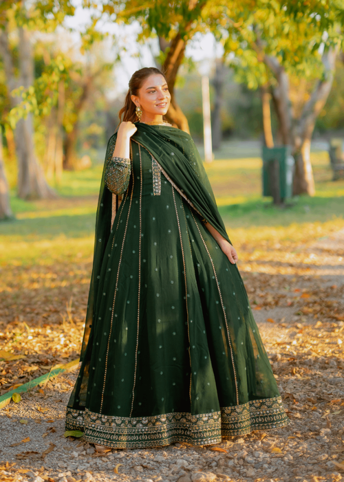 Mommy and Me by Abaan Zohan RTW Embroidered Chiffon 3 Piece Suit Kashish Kaai Green - Festive Collection