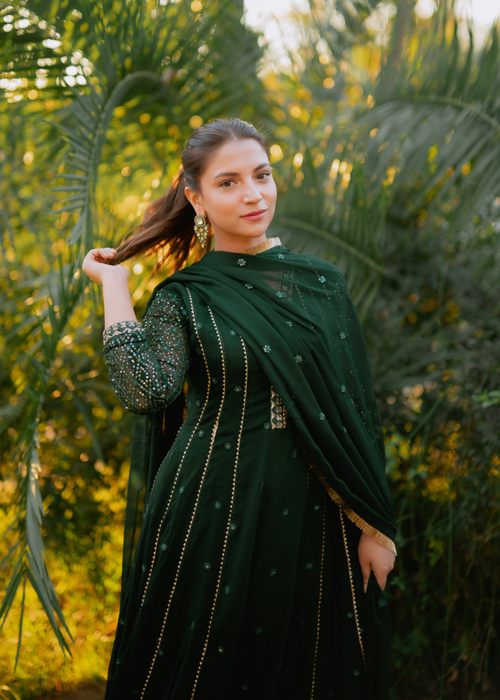 Mommy and Me by Abaan Zohan RTW Embroidered Chiffon 3 Piece Suit Kashish Kaai Green - Festive Collection