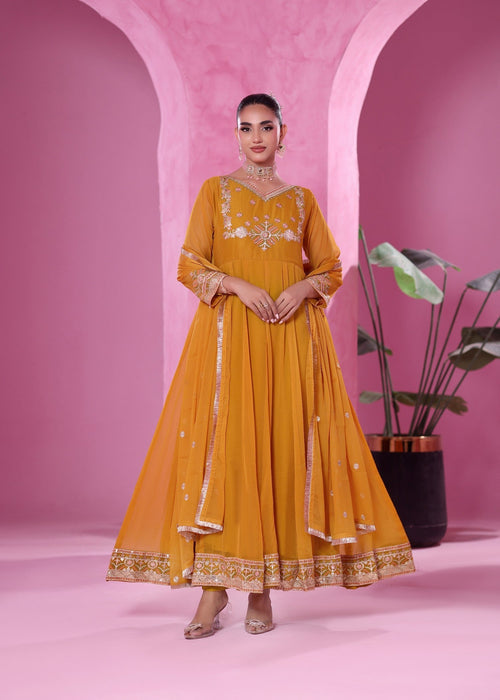 Abaan Zohan Women RTW Embroidered Chiffon 3 Piece Suit Zeenat Musterd - Festive Collection