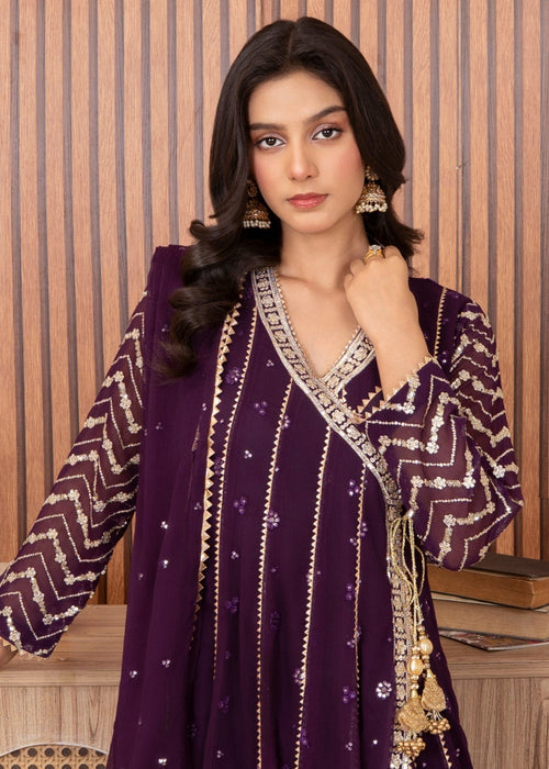 Mommy and Me by Abaan Zohan RTW Embroidered Chiffon 3 Piece Suit NAYAAB Purple - Festive Collection