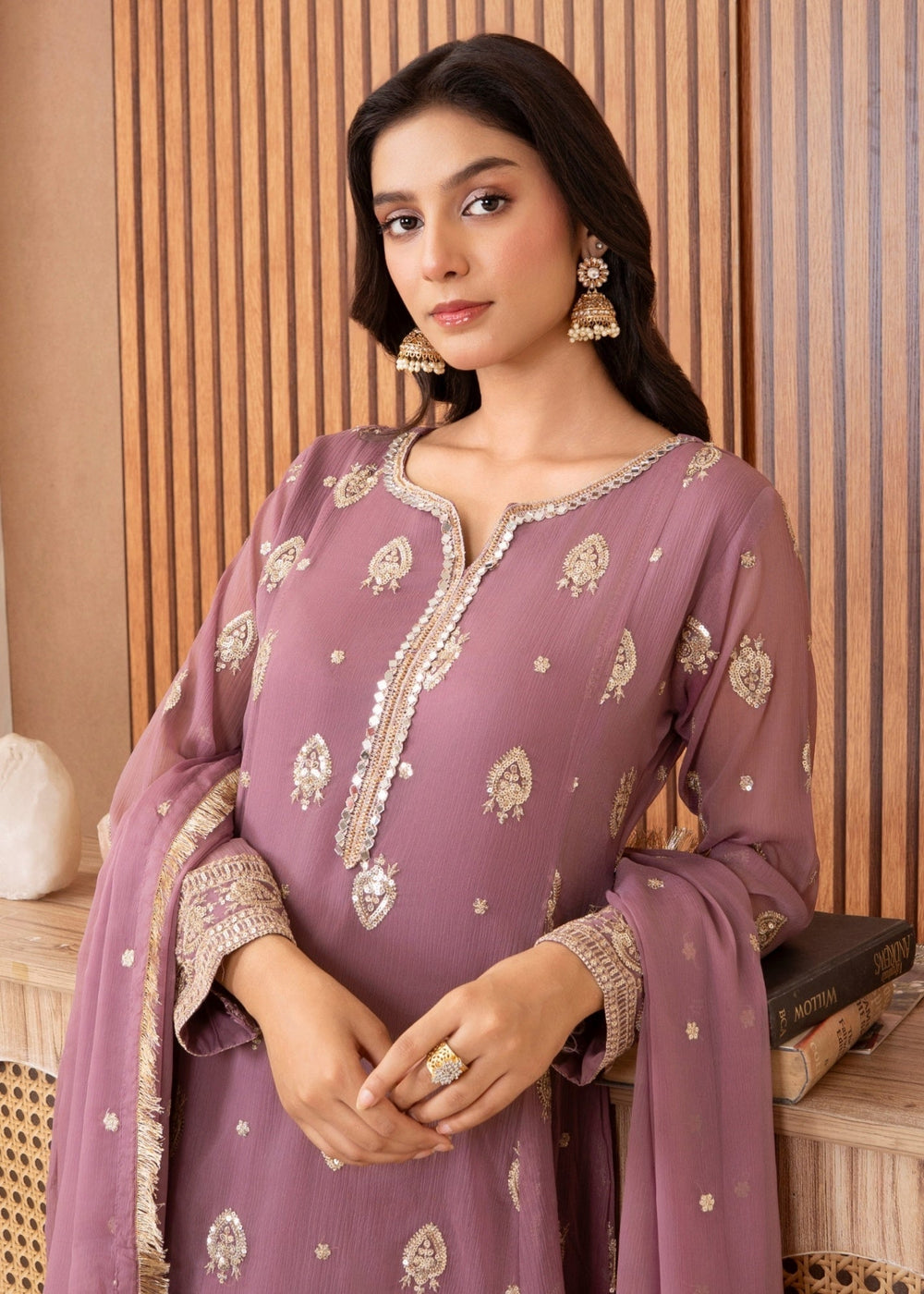 Mommy and Me by Abaan Zohan RTW Embroidered Chiffon 3 Piece Suit Raunak Lilac - Festive Collection