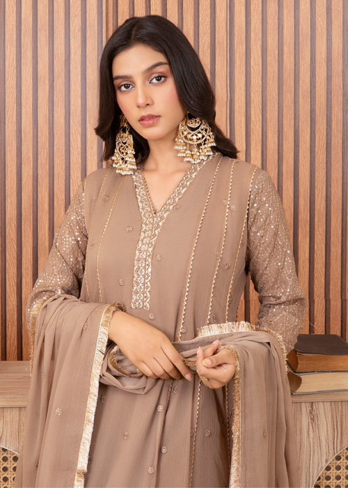 Mommy and Me by Abaan Zohan RTW Embroidered Chiffon 3 Piece Suit Kashish Brown - Festive Collection