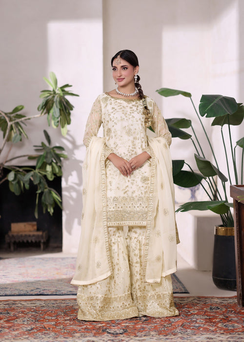 Rang e Haseen by Abaan Zohan RTW Embroidered chiffon 3 Piece Suit Riwaj off White3 pieces - Festive Collection