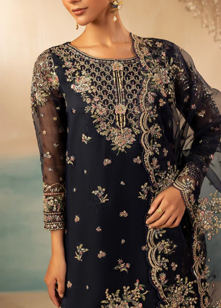 Signature by Diara Couture Pret Luxury Embroidered 3 Piece Raw Silk Jugnu-Df-44-Navy Blue - Formals Collection
