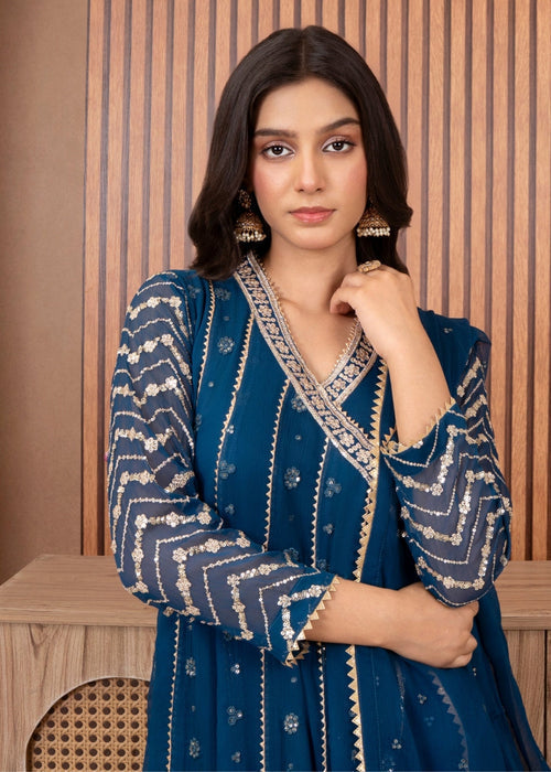Mommy and Me by Abaan Zohan RTW Embroidered Chiffon 3 Piece Suit NAYAAB Peacock - Festive Collection