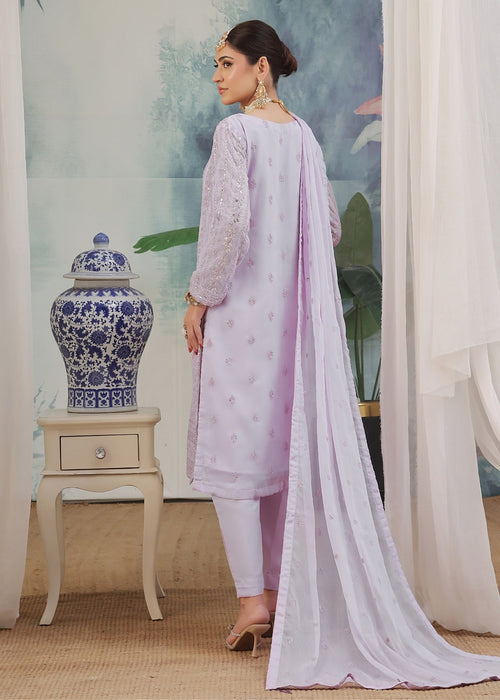 Abaan Zohan Women RTW Embroidered Chiffon 3 Piece Suit Chandni Lilac - Festive Collection