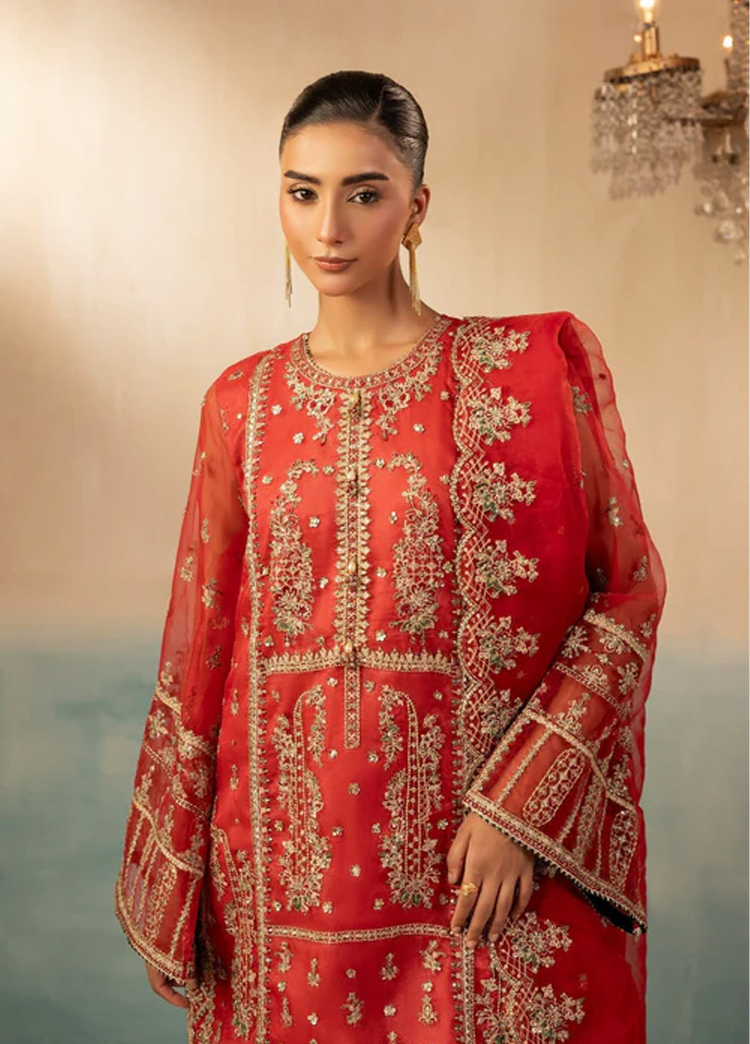 Signature by Diara Couture Pret Luxury Embroidered 3 Piece Raw Silk Insha-Fs-02-Red - Formals Collection