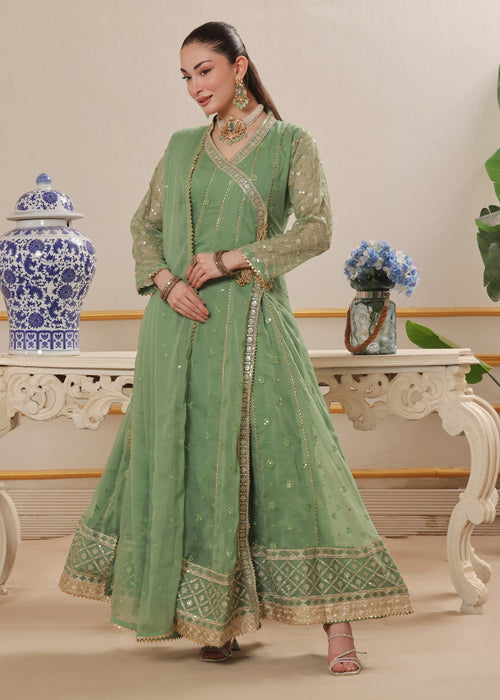 Mommy and Me by Abaan Zohan RTW Embroidered Chiffon 3 Piece Suit NAYAAB Pastel Green - Festive Collection