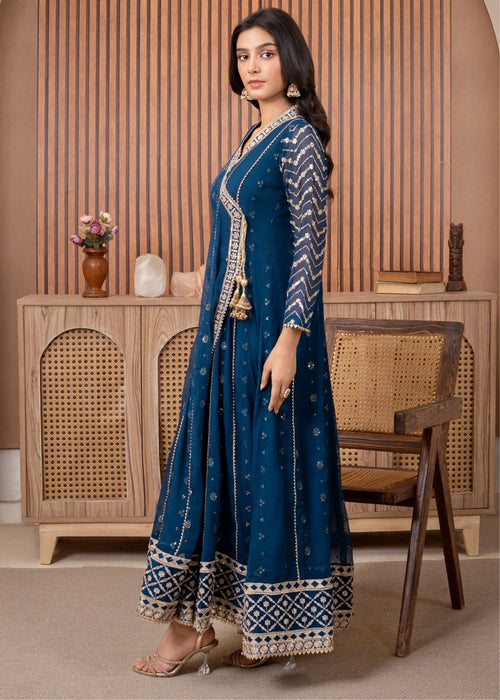 Mommy and Me by Abaan Zohan RTW Embroidered Chiffon 3 Piece Suit NAYAAB Peacock - Festive Collection