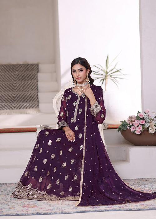 Mommy and Me by Abaan Zohan RTW Embroidered Chiffon 3 Piece Suit Raunak Purple - Festive Collection