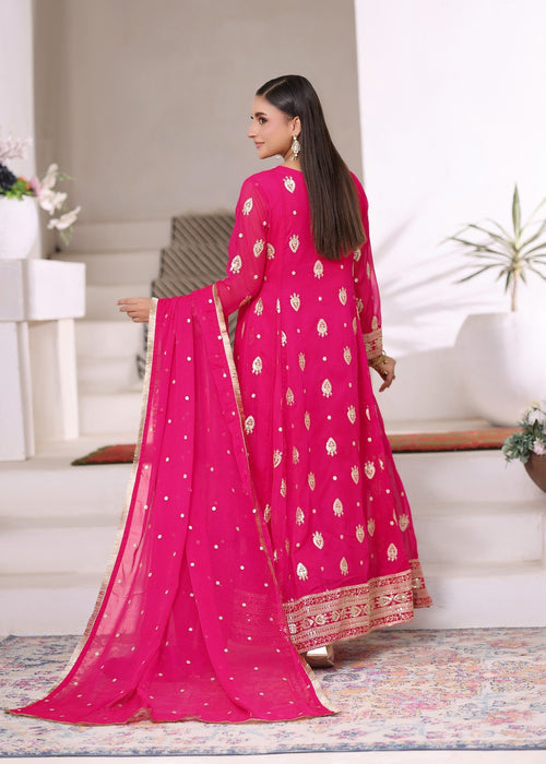 Mommy and Me by Abaan Zohan RTW Embroidered Chiffon 3 Piece Suit Raunak vivid pink - Festive Collection