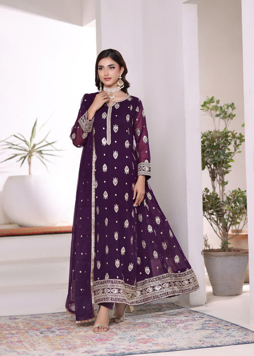 Mommy and Me by Abaan Zohan RTW Embroidered Chiffon 3 Piece Suit Raunak Purple - Festive Collection