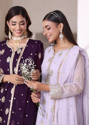 Mommy and Me by Abaan Zohan RTW Embroidered Chiffon 3 Piece Suit Raunak Light Lilac - Festive Collection