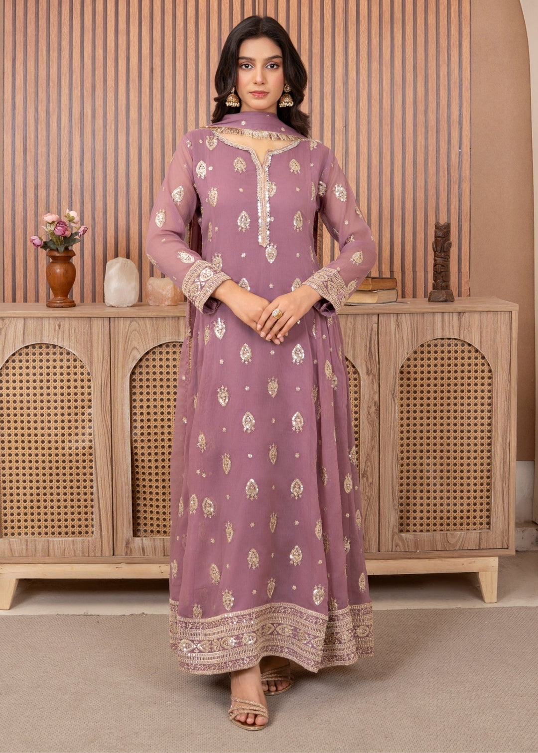Mommy and Me by Abaan Zohan RTW Embroidered Chiffon 3 Piece Suit Raunak Lilac - Festive Collection