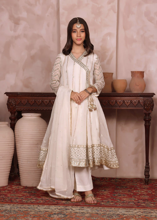 Mommy and Me by Abaan Zohan RTW Embroidered Chiffon 3 Piece Suit NAYAAB Kids Off white - Festive Collection