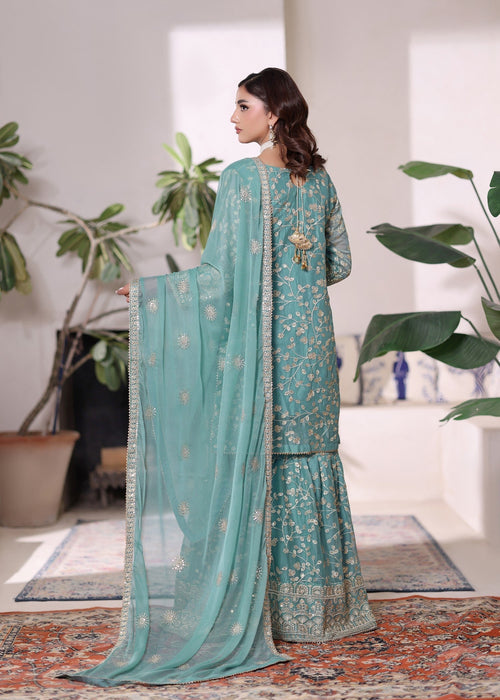 Rang e Haseen by Abaan Zohan RTW Embroidered chiffon 3 Piece Suit Riwaj Aqua - Festive Collection