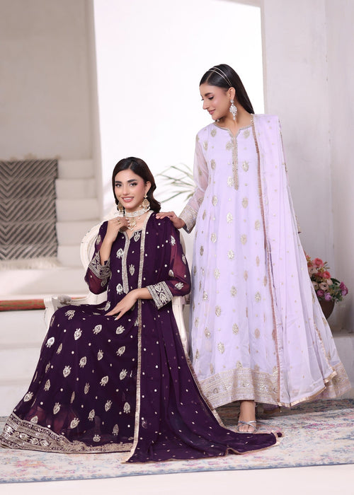 Mommy and Me by Abaan Zohan RTW Embroidered Chiffon 3 Piece Suit Raunak Purple - Festive Collection