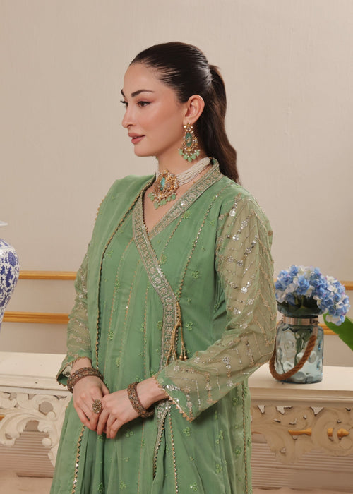 Mommy and Me by Abaan Zohan RTW Embroidered Chiffon 3 Piece Suit NAYAAB Pastel Green - Festive Collection