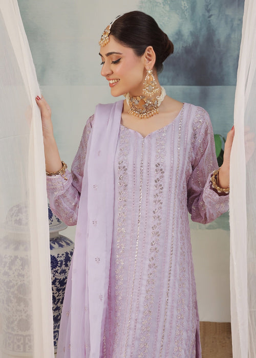 Abaan Zohan Women RTW Embroidered Chiffon 3 Piece Suit Chandni Lilac - Festive Collection