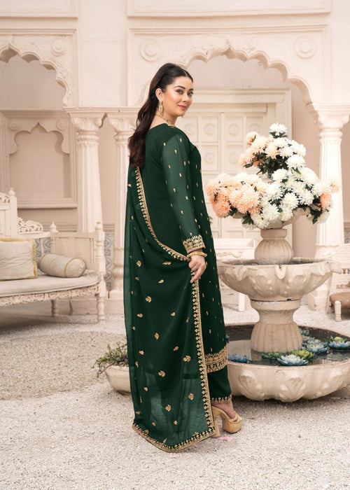 Abaan Zohan Women RTW Embroidered Chiffon 3 Piece Suit Ada Kaai Green - Festive Collection