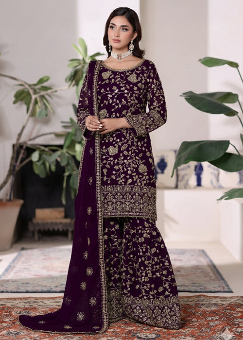 Rang e Haseen by Abaan Zohan RTW Embroidered chiffon 3 Piece Suit Riwaj Purple - Festive Collection