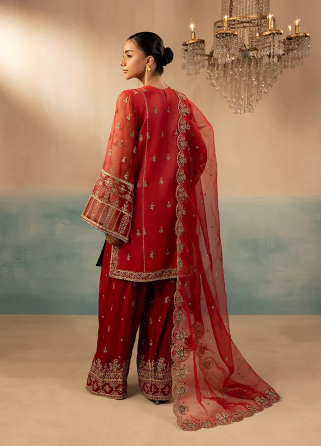 Signature by Diara Couture Pret Luxury Embroidered 3 Piece Raw Silk Insha-Fs-02-Red - Formals Collection
