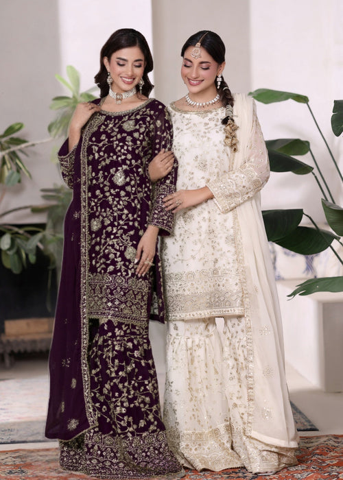 Rang e Haseen by Abaan Zohan RTW Embroidered chiffon 3 Piece Suit Riwaj Purple - Festive Collection