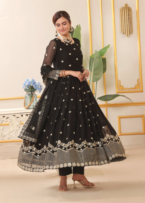 Abaan Zohan Women RTW Embroidered Chiffon 3 Piece Suit Dhanak Black - Festive Collection