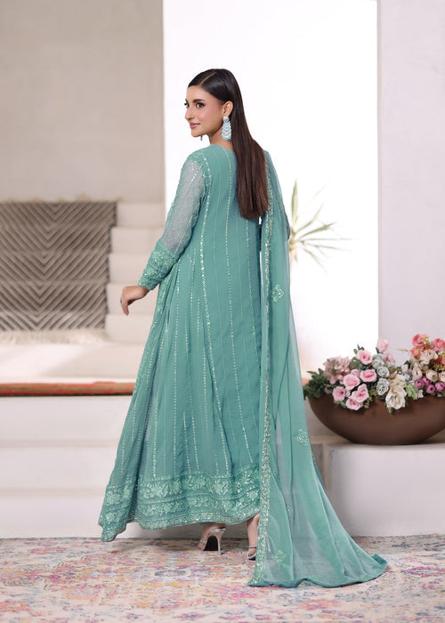 Rang e Haseen by Abaan Zohan RTW Embroidered chiffon 3 Piece Suit Zeno Aqua - Festive Collection