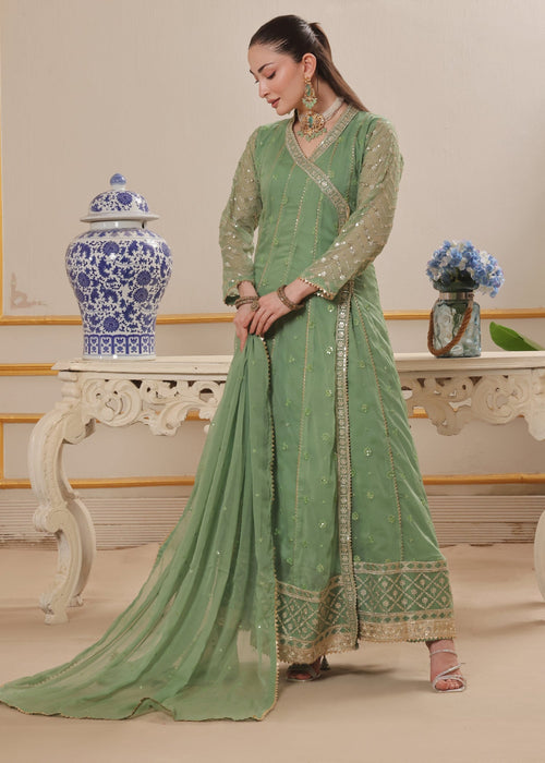 Mommy and Me by Abaan Zohan RTW Embroidered Chiffon 3 Piece Suit NAYAAB Pastel Green - Festive Collection