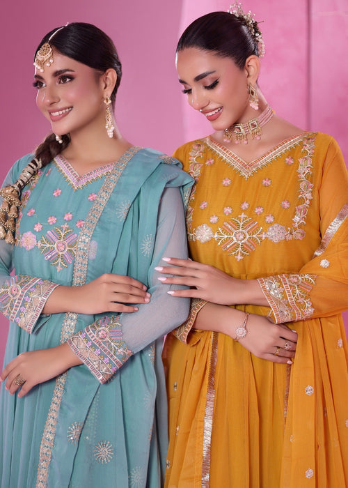 Abaan Zohan Women RTW Embroidered Chiffon 3 Piece Suit Zeenat Musterd - Festive Collection