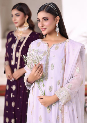 Mommy and Me by Abaan Zohan RTW Embroidered Chiffon 3 Piece Suit Raunak Light Lilac - Festive Collection