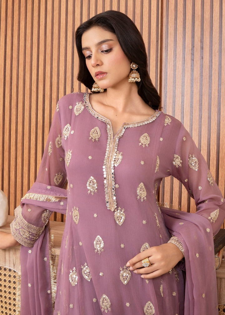 Mommy and Me by Abaan Zohan RTW Embroidered Chiffon 3 Piece Suit Raunak Lilac - Festive Collection