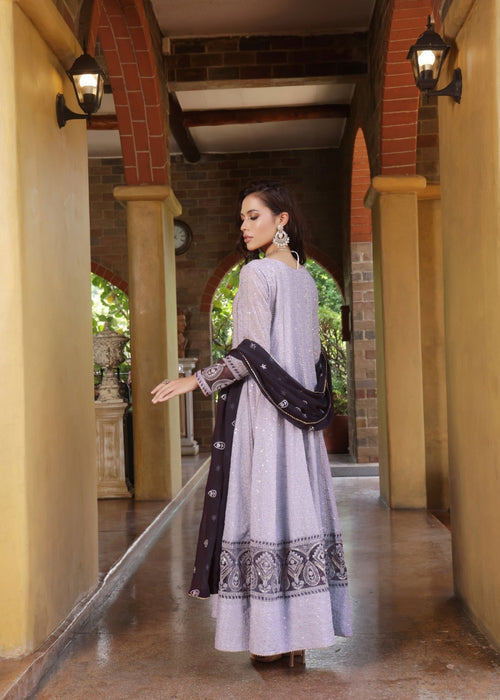 Zardozi Dreams by Abaan Zohan RTW Embroidered chiffon 3 Piece Suit Raqs Lilac - Festive Collection