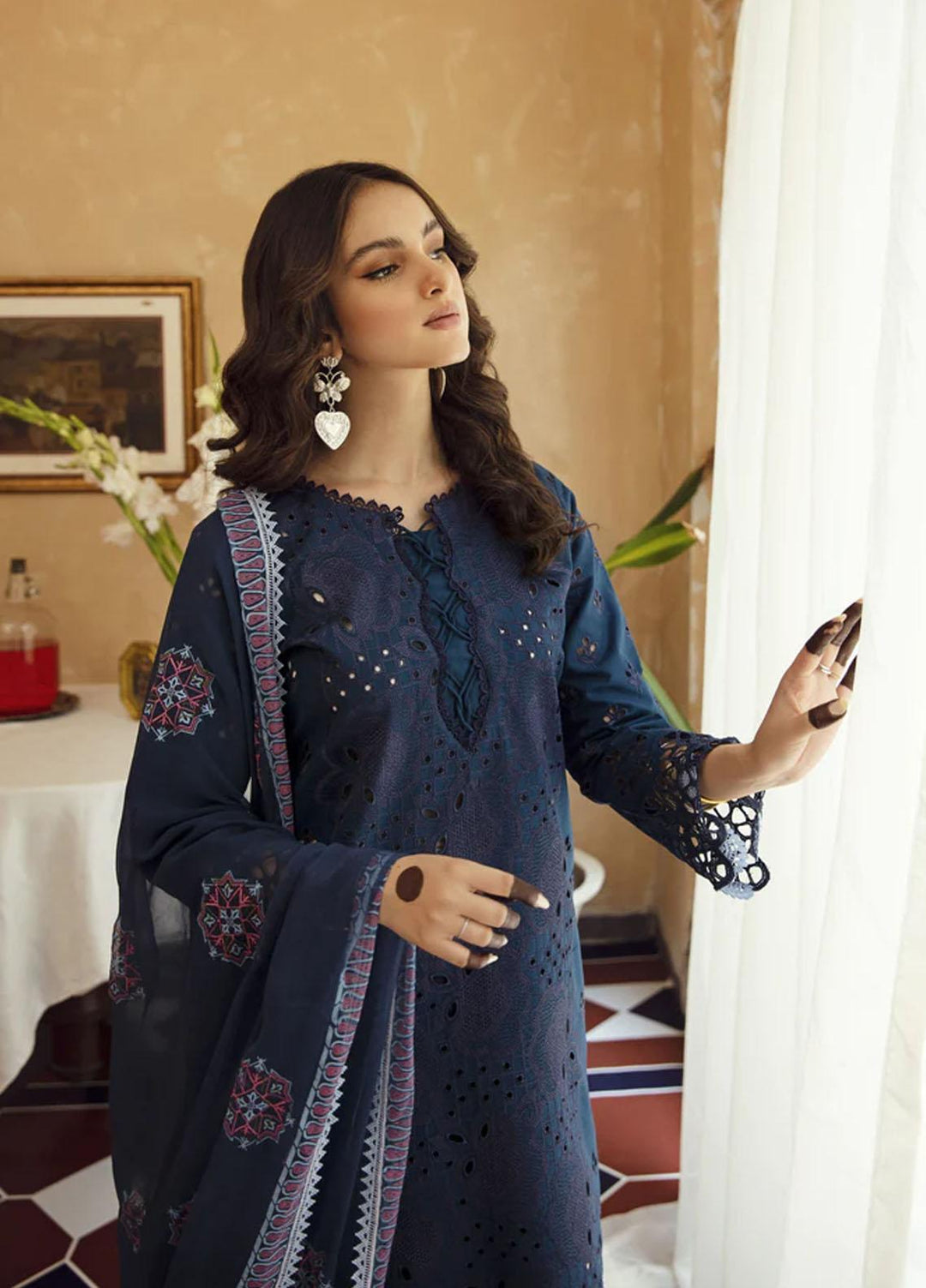 Meena Kumari By Aabyaan Embroidered Chikankari Lawn Suits Unstitched 3 Piece ABY23MK AB-02 Nilofer - Eid Collection
