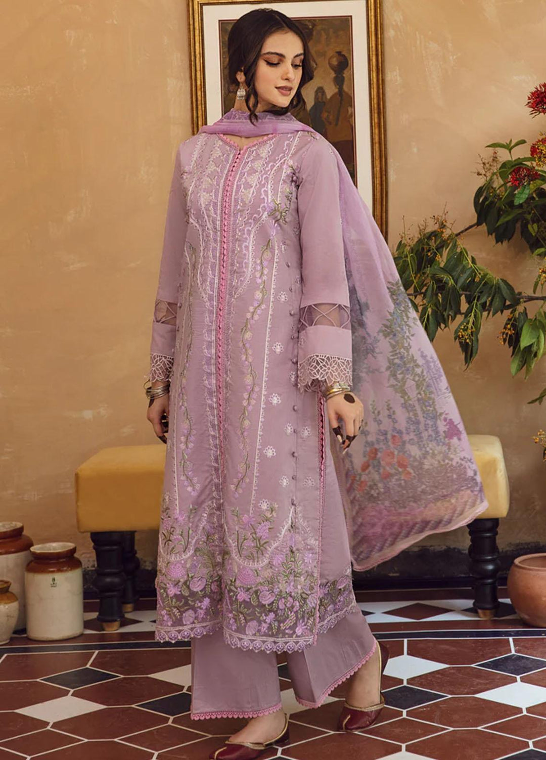 Meena Kumari By Aabyaan Embroidered Chikankari Lawn Suits Unstitched 3 Piece ABY23MK AB-04 Neelam - Eid Collection