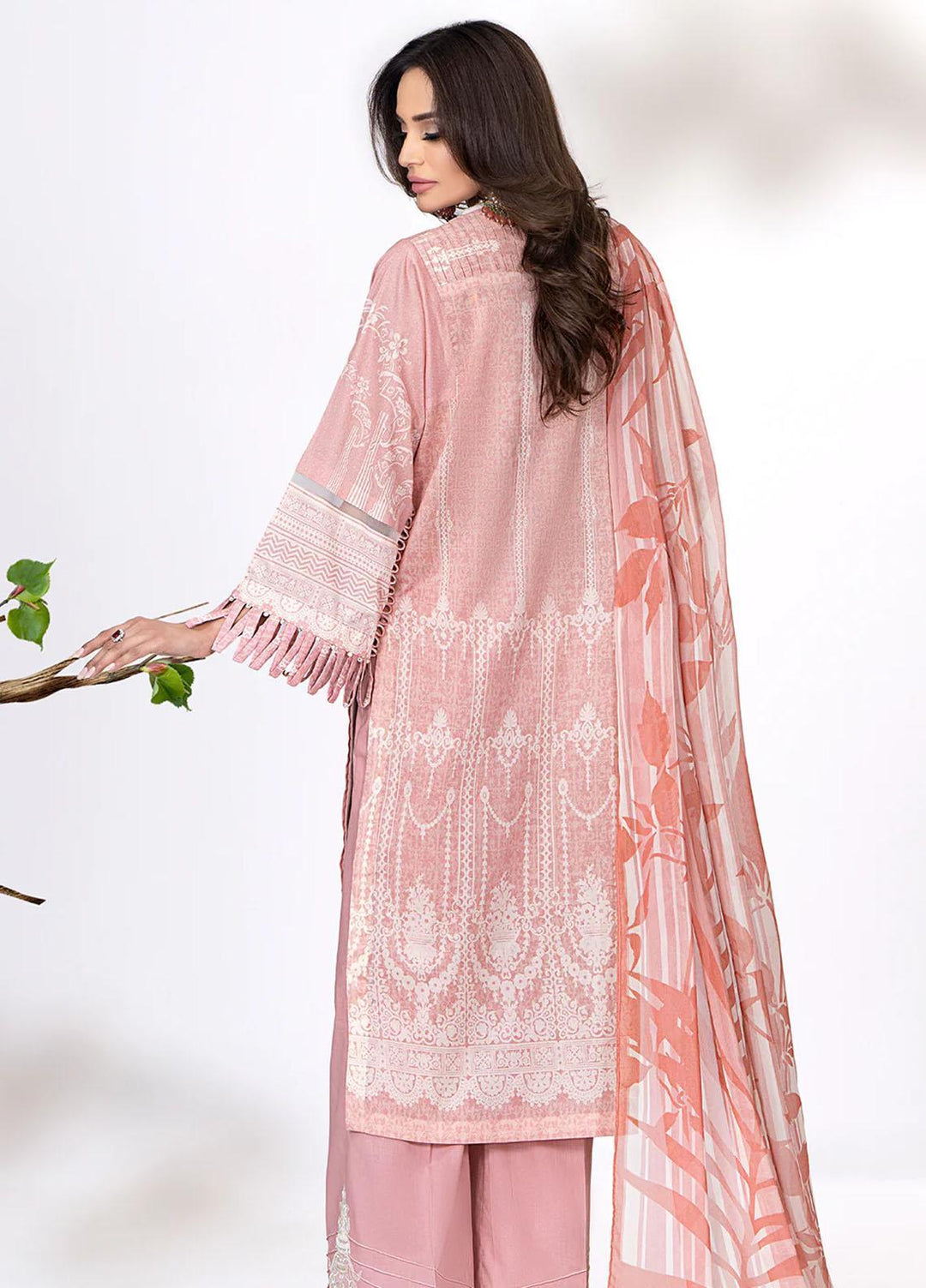 Meerak Embroidered Lawn Suits Unstitched 3 Piece MRK23CC Tea Rose - Summer Collection