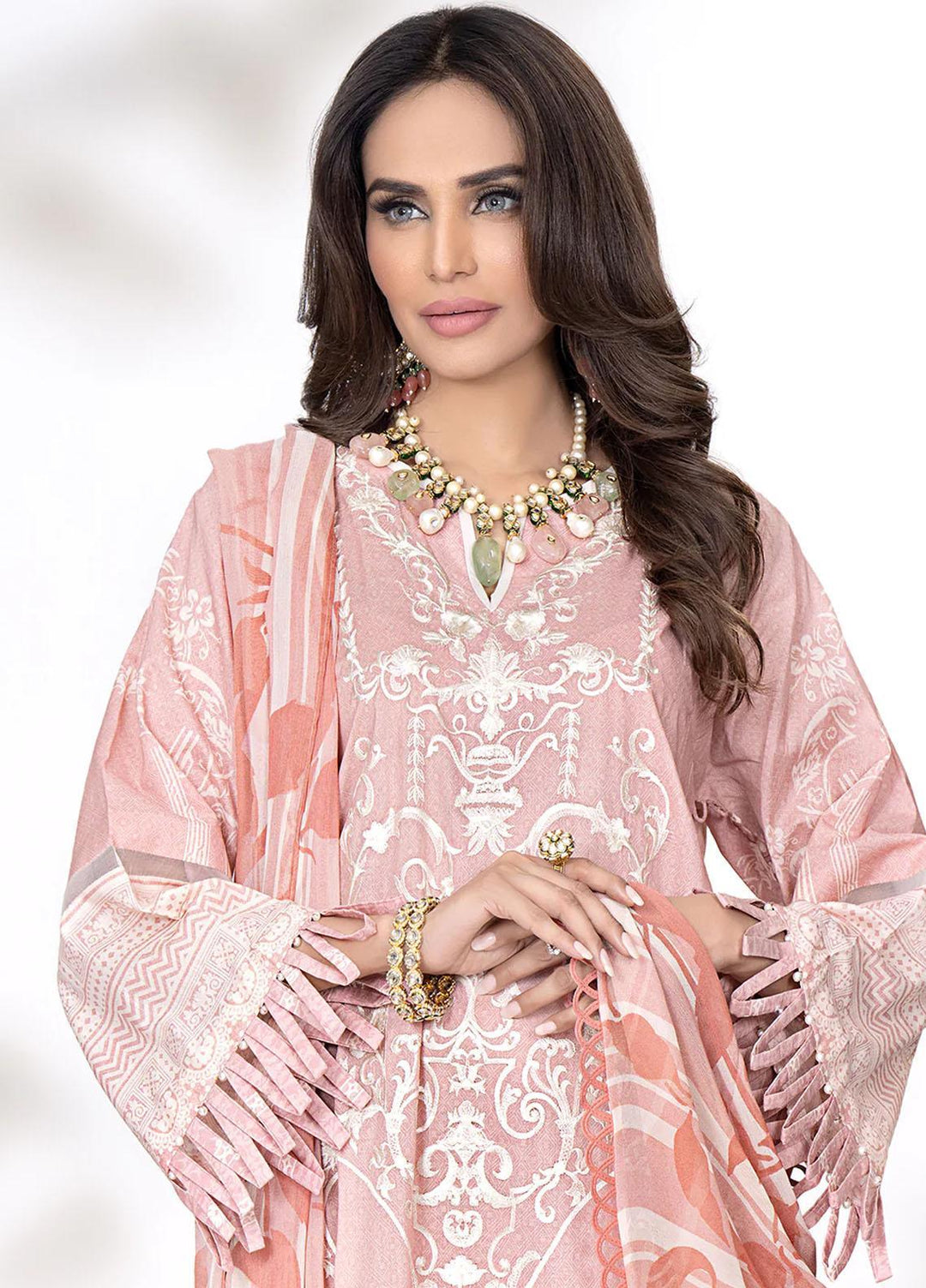 Meerak Embroidered Lawn Suits Unstitched 3 Piece MRK23CC Tea Rose - Summer Collection