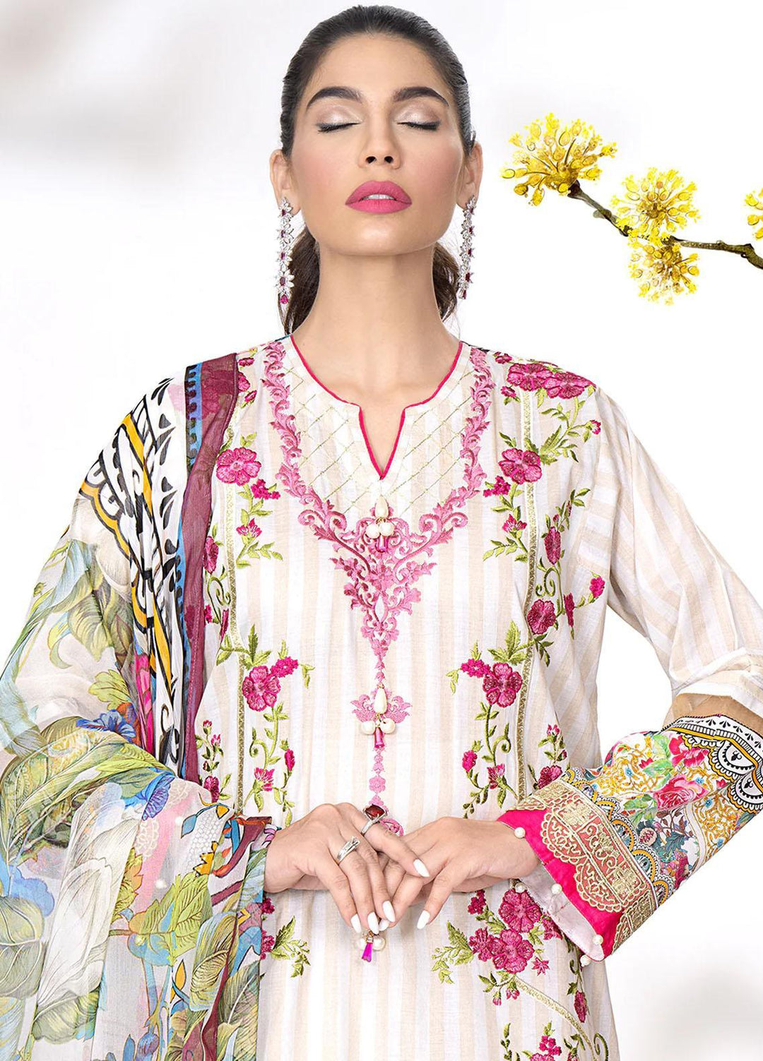 Meerak Embroidered Lawn Suits Unstitched 3 Piece MRK23CC Prim Rose - Summer Collection