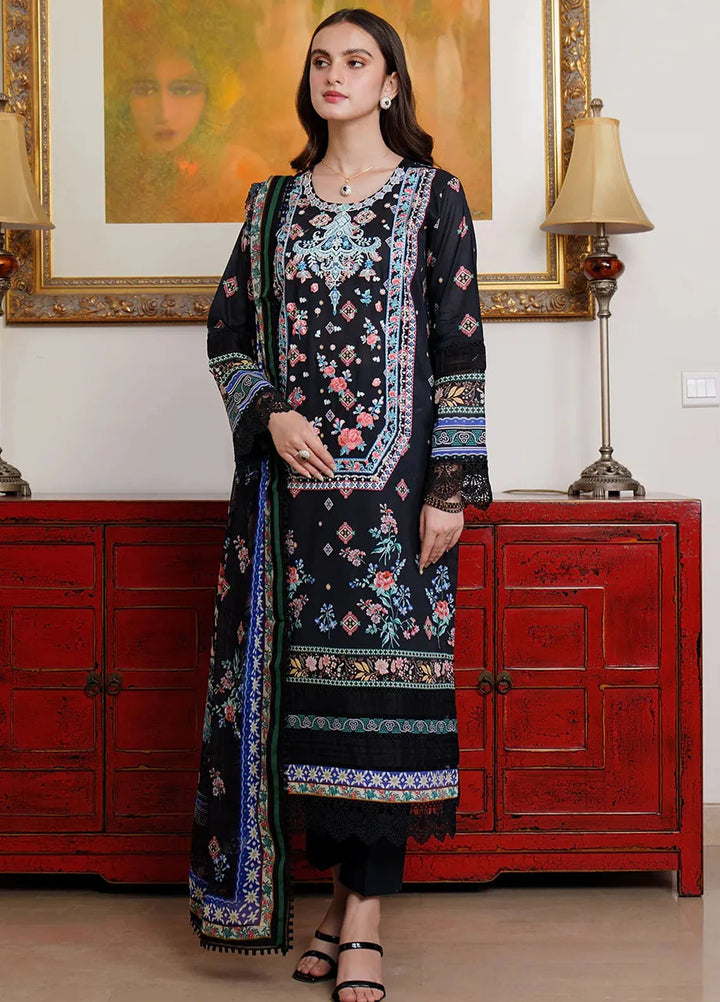 Meerak Embroidered  Suits Unstitched 3 Piece MRK24S Black Rose - Summer Collection