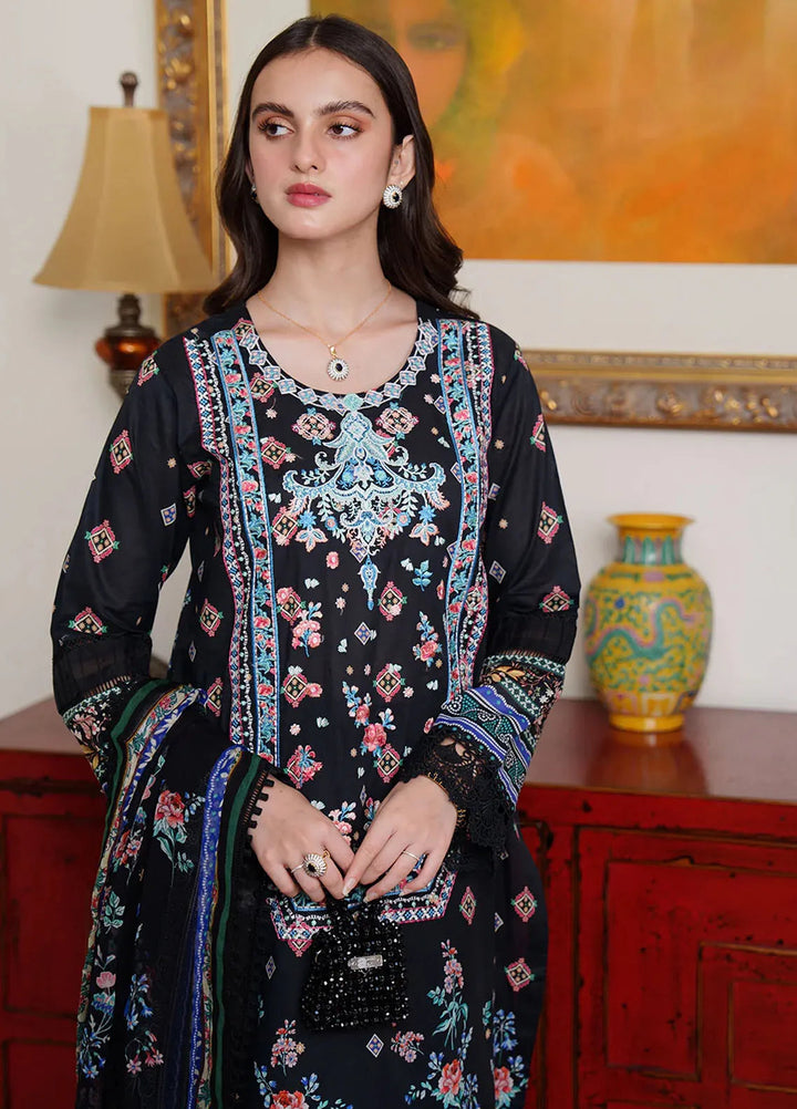 Meerak Embroidered  Suits Unstitched 3 Piece MRK24S Black Rose - Summer Collection