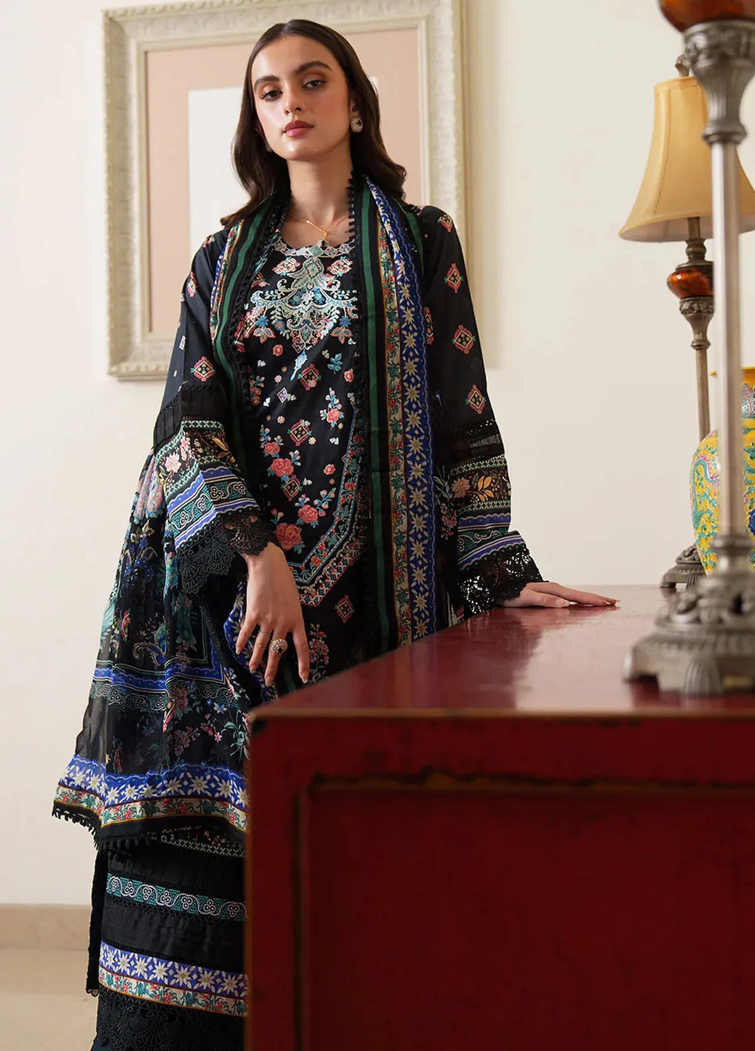Meerak Embroidered  Suits Unstitched 3 Piece MRK24S Black Rose - Summer Collection