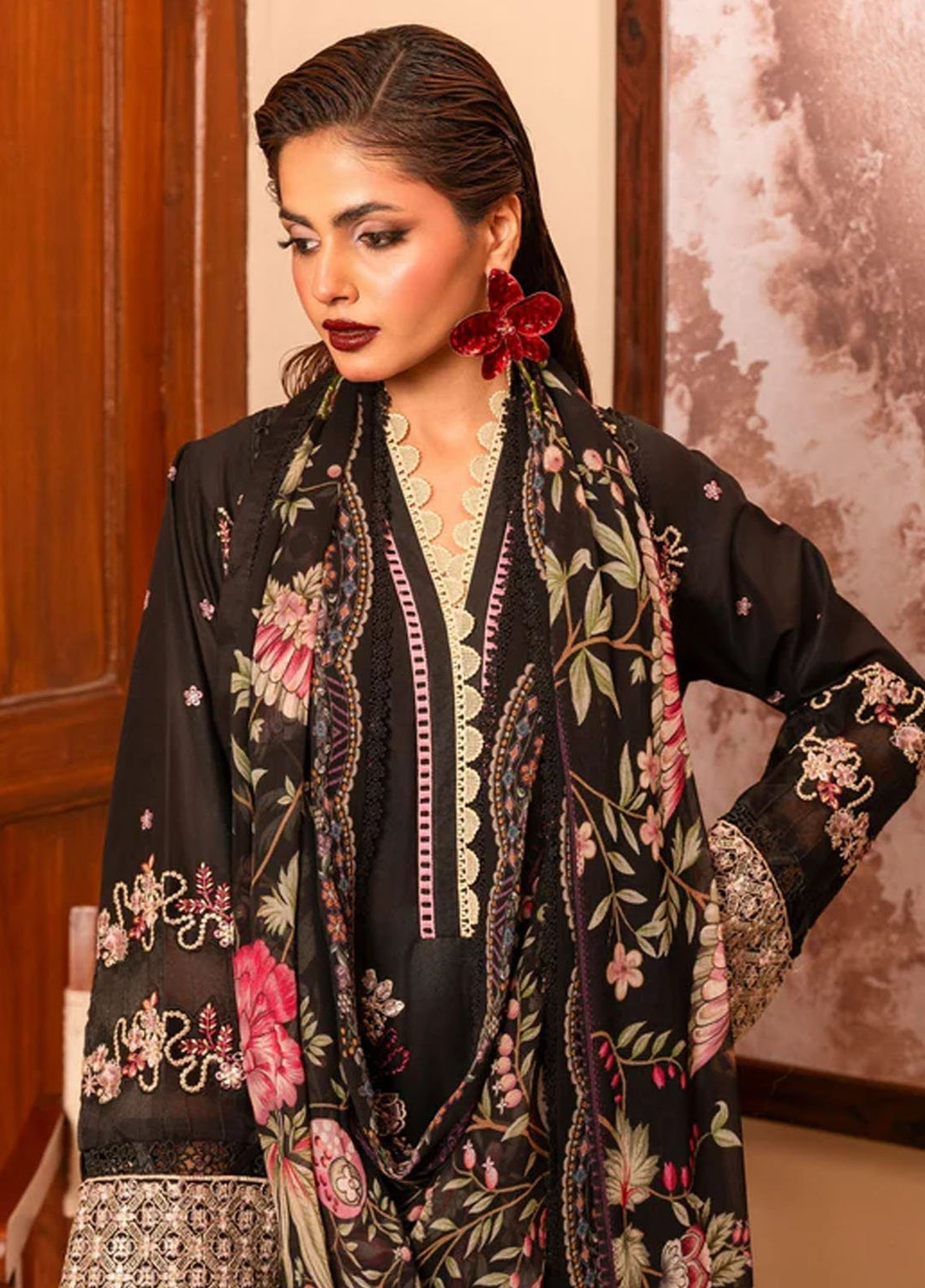 Meerak Pret Embroidered Cotton 3 Piece Suit Castor
