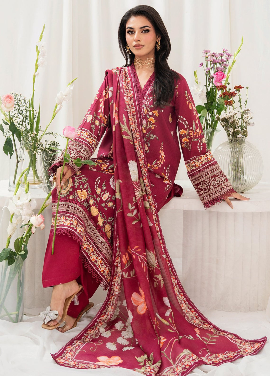 Meerak Pret Embroidered Lawn 3 Piece Suit Blushreed